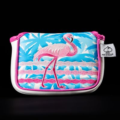 Pins & Aces LE Tropical Lawn Flamingo Head Cover - Premium, Hand-Made Leather Woods Headcover - Funny, Tour Quality Golf Club Cover - Style and Customize Your Golf Bag (Mallet)