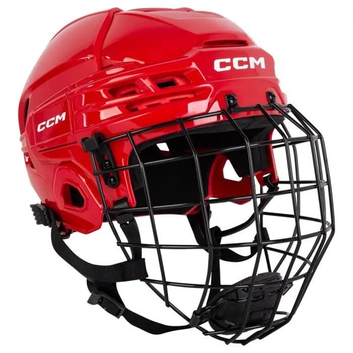 CCM Tacks 70 Hockey Helmet Combo with Cage, Senior (Senior Medium, Red)