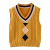 Aislor Kids Boys Girls V-Neck Knitted Vest Sweater Vest Sleeveless Jumpers School Knitwear Tank Top Cardigan Waistcoat Yellow 3-4 Years view 1