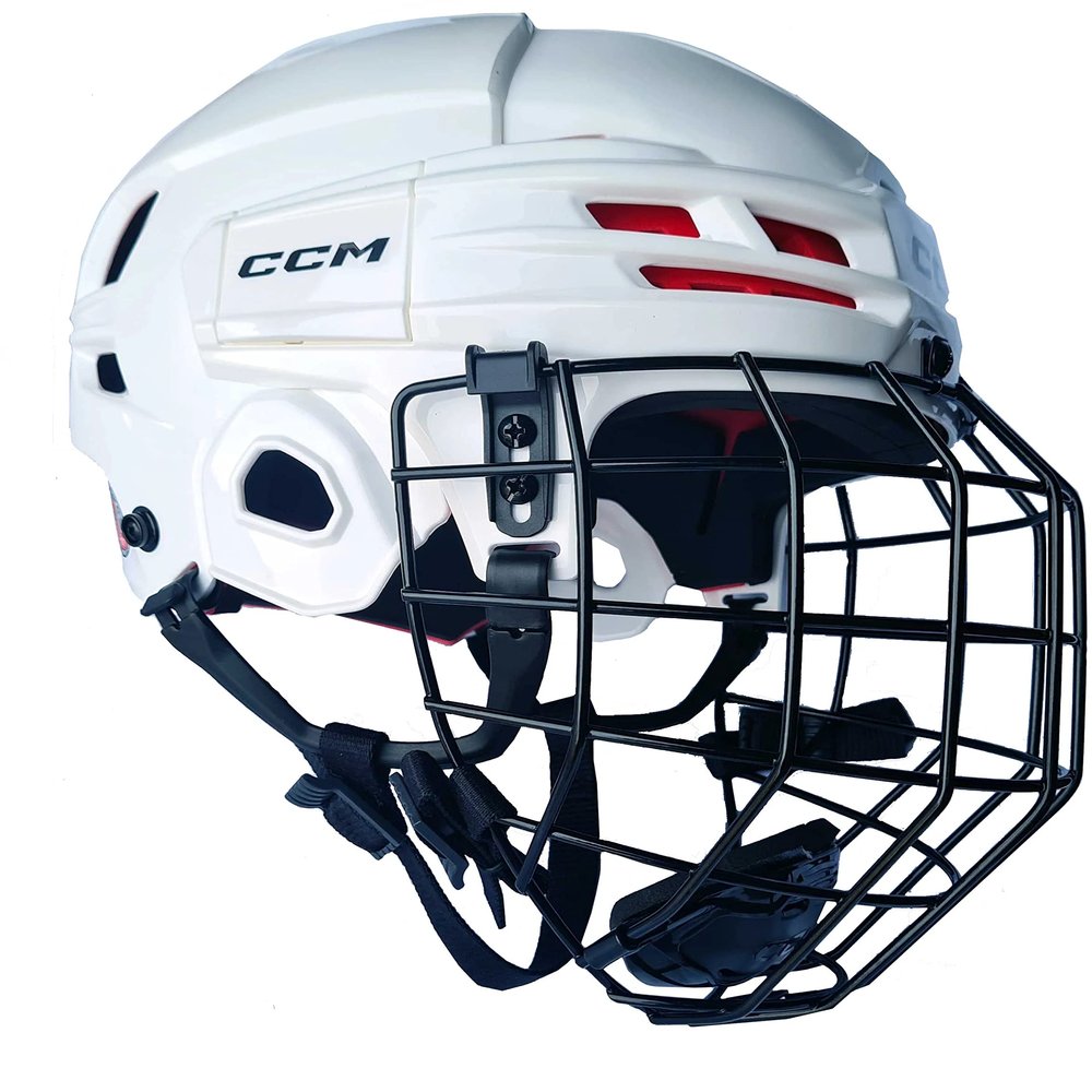 CCM Tacks 70 Hockey Helmet Combo with Cage, Senior (Senior Small, White)
