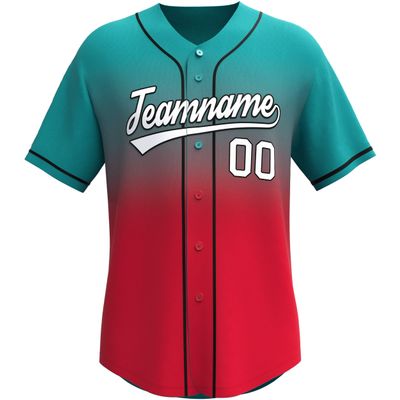 Custom Gradient Baseball Jersey Stitched/Printed Personanlized Button Down Shirts Sports Uniform for Men Women Youth Aqua&red-g
