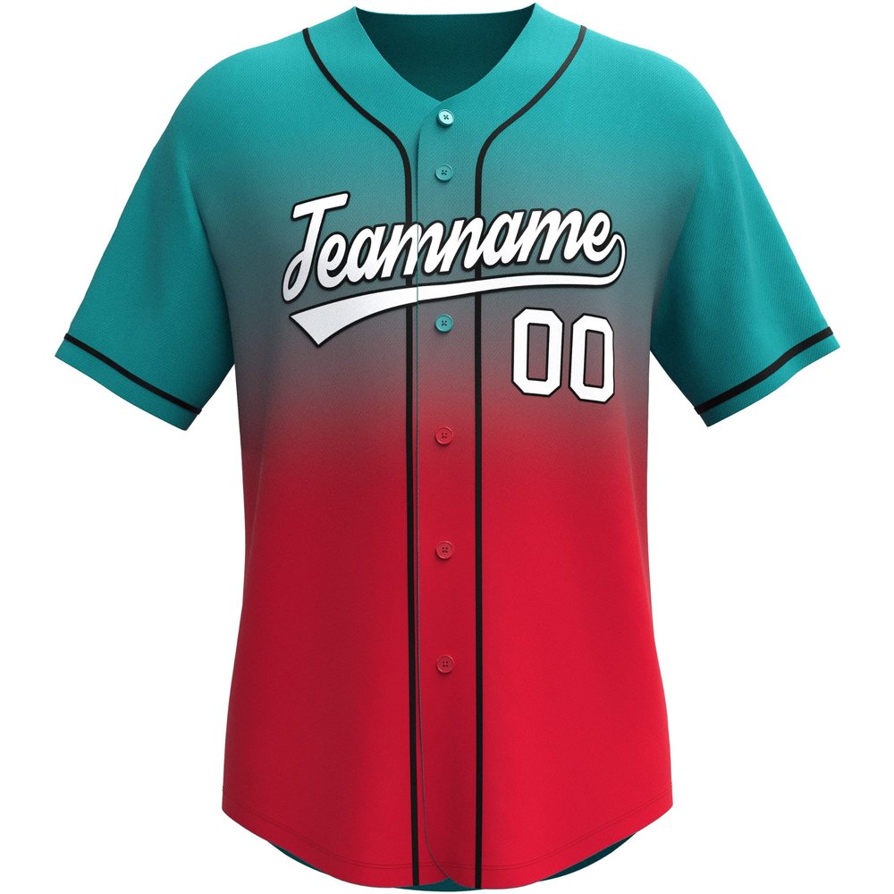 Custom Gradient Baseball Jersey Stitched/Printed Personanlized Button Down Shirts Sports Uniform for Men Women Youth Aqua&red-g