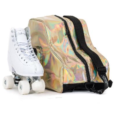 Fydelity Roller Skate Bags for Women | Converts 2 Roller Skate Backpack | Heavy Duty Roller Skating Bag for Girls | Ice Skating Bag for Girls Gift |Figure, Quad Skate, Ice Skate Bag- Holographic Gold