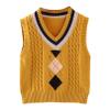 easyforever Boys Girls Sweater Vest Kids Cable Knit Uniform Pullover Plaid V Neck Vest Top School Cardigan Waistcoat Yellow 3-4 Years view 1