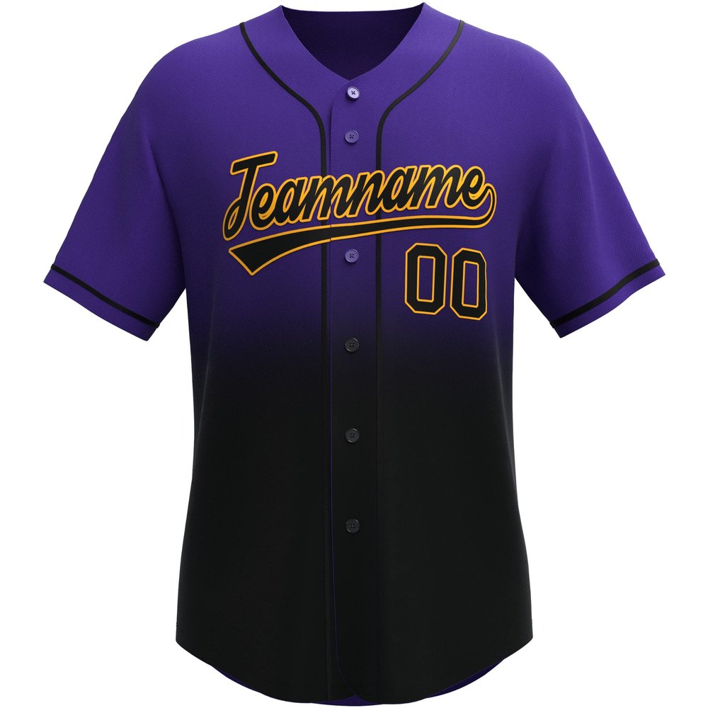 Custom Gradient Baseball Jersey Stitched/Printed Personanlized Button Down Shirts Sports Uniform for Men Women Youth Purple&Black-Gold-g
