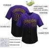 Custom Gradient Baseball Jersey Stitched/Printed Personanlized Button Down Shirts Sports Uniform for Men Women Youth Purple&Black-Gold-g view 2