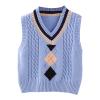 Aislor Kids Boys Girls V-Neck Knitted Vest Sweater Vest Sleeveless Jumpers School Knitwear Tank Top Cardigan Waistcoat Blue 3-4 Years view 1