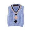 Aislor Kids Boys Girls V-Neck Knitted Vest Sweater Vest Sleeveless Jumpers School Knitwear Tank Top Cardigan Waistcoat Blue 3-4 Years view 2