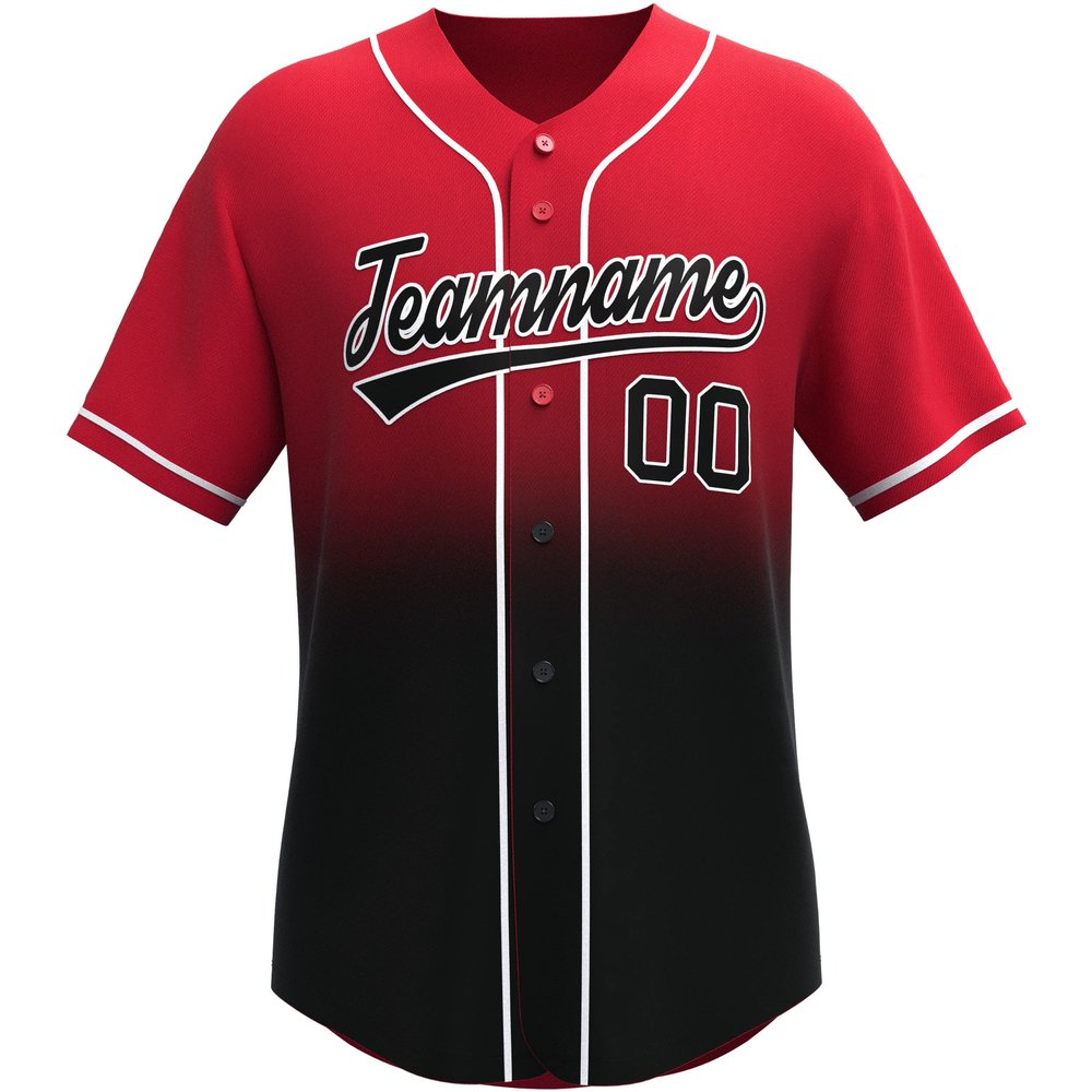 Custom Gradient Baseball Jersey Stitched/Printed Personanlized Button Down Shirts Sports Uniform for Men Women Youth Red&Black-g