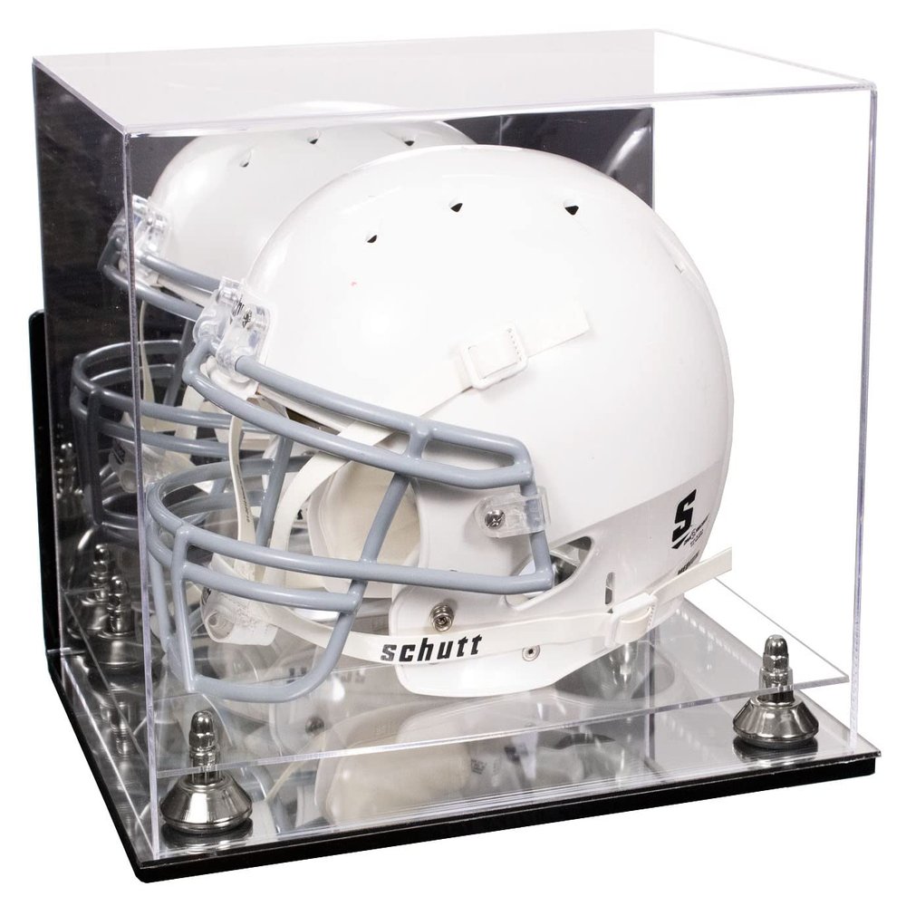 Acrylic Display Case for Full Size Football Helmet Premium Football Display Case with Mirror Base & Silver Risers Protects Memorabilia & Collectibles, Dimension 14.5" L x 11" W x 12" H (V44/A002)