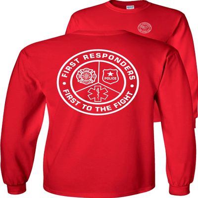 FAIR GAME First to The Fight First Responders Long Sleeve Shirt Fire Police EMS-Red-2x