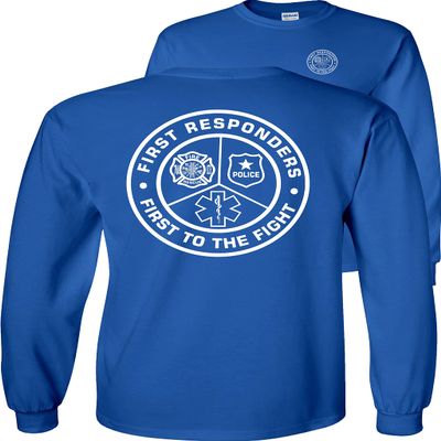 FAIR GAME First to The Fight First Responders Long Sleeve Shirt Fire Police EMS-Royal-2x