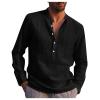 Ymosrh Men Button Down Shirt, Denim Shirts for Long Sleeve DXL Mens Clothes Summer Shirt Fashion Designer Spring Men's Casual Cotton Linen Solid Color Shirts Loose Stand Collar Shirts (XXL, Black) view 1