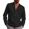 Ymosrh Men Button Down Shirt, Denim Shirts for Long Sleeve DXL Mens Clothes Summer Shirt Fashion Designer Spring Men's Casual Cotton Linen Solid Color Shirts Loose Stand Collar Shirts (XXL, Black) view 2