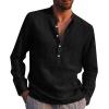 Ymosrh Men Button Down Shirt, Denim Shirts for Long Sleeve DXL Mens Clothes Summer Shirt Fashion Designer Spring Men's Casual Cotton Linen Solid Color Shirts Loose Stand Collar Shirts (XXL, Black) view 3
