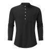 Ymosrh Men Button Down Shirt, Denim Shirts for Long Sleeve DXL Mens Clothes Summer Shirt Fashion Designer Spring Men's Casual Cotton Linen Solid Color Shirts Loose Stand Collar Shirts (XXL, Black) view 4