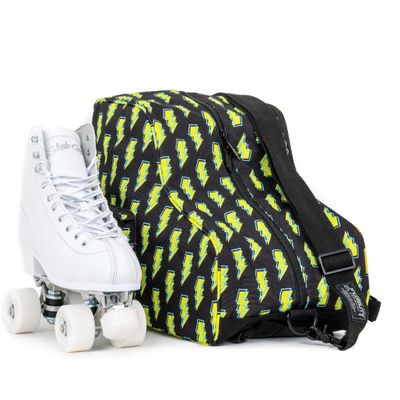 Fydelity Roller Skate Bag | Convertible 2-in-1 Roller & Ice Skate Backpack | Heavy Duty Bag for Boys & Girls - Black Lightning Bolts