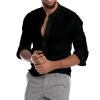 Ymosrh Men Button Down Shirt, Orange and Black Plaid Shirt Mens Flannel Shirts Long Sleeve Shirt Slim Fit Men's Linen Long-Sleeved Casual Shirt Collarless Standing Collar Summer Top T (L, Black) view 1