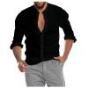 Ymosrh Men Button Down Shirt, Orange and Black Plaid Shirt Mens Flannel Shirts Long Sleeve Shirt Slim Fit Men's Linen Long-Sleeved Casual Shirt Collarless Standing Collar Summer Top T (L, Black) view 2
