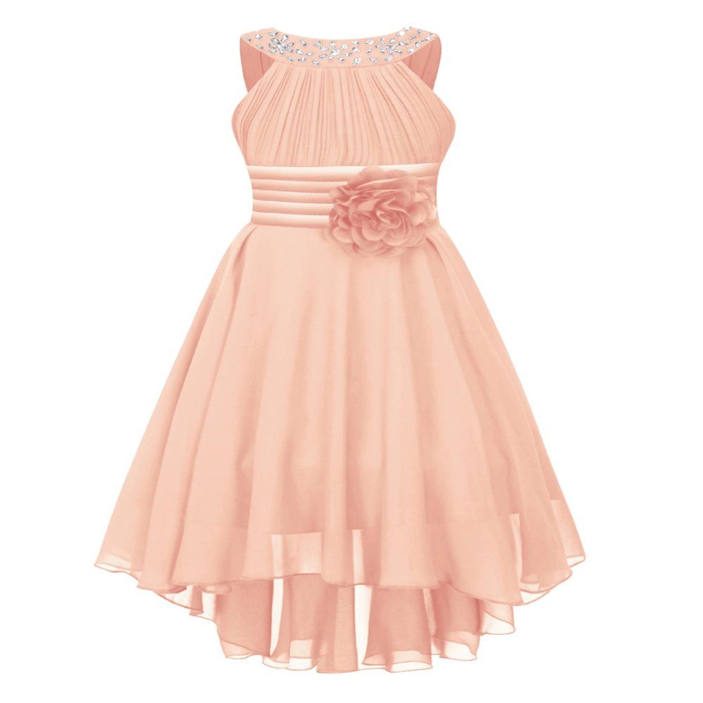 Duoremi Kids Girls Halter Neck Chiffon High Low Wedding Bridesmaid Dress Party Maxi Dress Princess Gown Pink 10 Years
