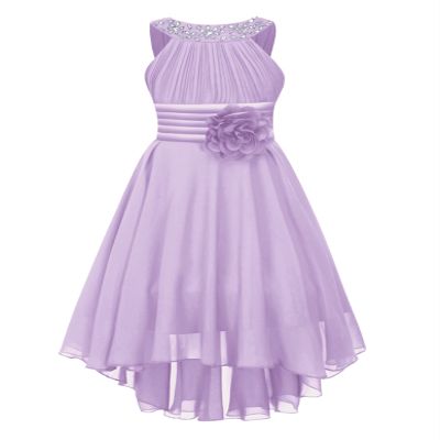 Duoremi Kids Girls Halter Neck Chiffon High Low Wedding Bridesmaid Dress Party Maxi Dress Princess Gown Lavender 12 Years