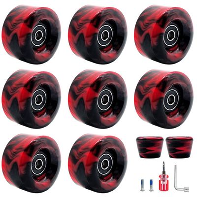 8 Pack 32 x 58mm, 82A Double Row Skate Wheels with Bearing Installed and 2 Toe Stoppers, for Outdoor or Indoor (Red)