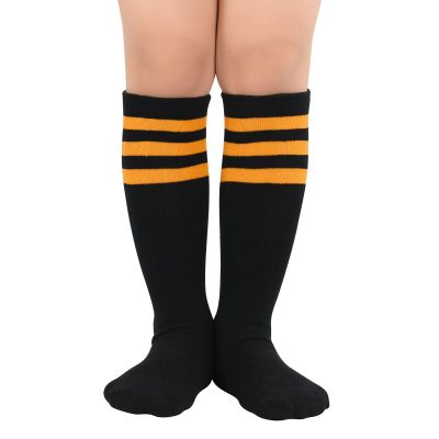 American Trends Kids Halloween Socks Toddler Novelty Knee High Soccer Socks Funny Striped Cotton Stocking for Child Boys Girls 1 Pack Black Orange