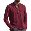 Ymosrh Long Sleeve Shirts, Plain White T Shirts Men Pack Men's Tall Shirts Medieval Costume Designer Spring Summer Casual Cotton Linen Solid Color Shirts Loose Stand Collar Shirts (S, Wine) view 2