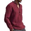 Ymosrh Long Sleeve Shirts, Plain White T Shirts Men Pack Men's Tall Shirts Medieval Costume Designer Spring Summer Casual Cotton Linen Solid Color Shirts Loose Stand Collar Shirts (S, Wine) view 3
