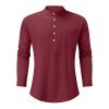 Ymosrh Long Sleeve Shirts, Plain White T Shirts Men Pack Men's Tall Shirts Medieval Costume Designer Spring Summer Casual Cotton Linen Solid Color Shirts Loose Stand Collar Shirts (S, Wine) view 4