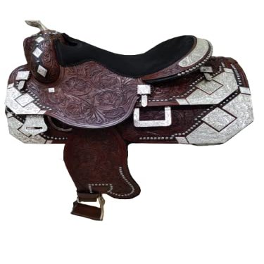SR Saddle Handcarved Floral Patern Dark Brown Premium Leather Pleasure Reining Show Horse Saddle, 17 Inch