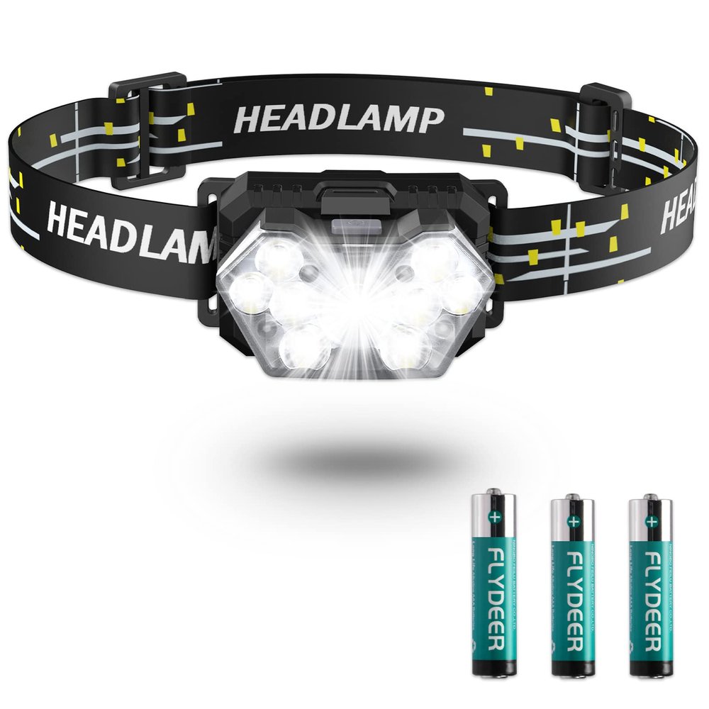 PLUSINTO 9 LED Headlamp Battery Powered, 1 Pack 2000 Lumens Headlight, 3 AAA Batteries Included, 6 Modes, Lightweight and Adjustable, IPX5 Waterproof Head Lamp for Camping, Outdoor, Running