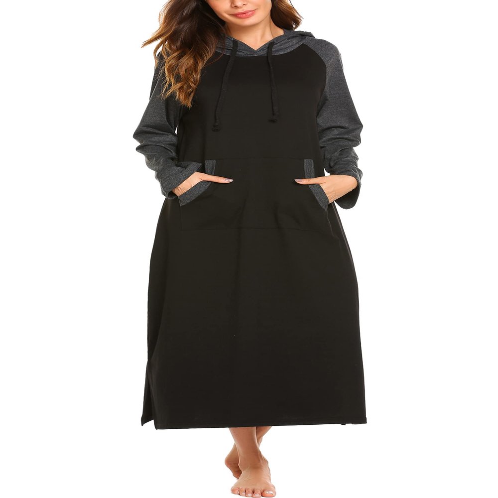 Ekouaer Nightgowns for Women Cotton Nightgown Long Sleeve Hooded Night Gown