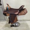 15" Western Horse Barrel Racing Saddle Beautiful Premium Leather with a Classic Hand Carved Fern Leaf Tooling with Silver Conchos (Roughout Brown) view 2