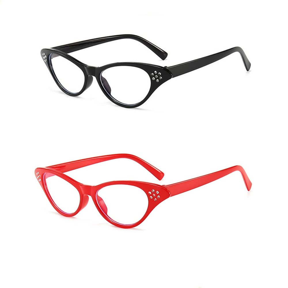 Beetoo Cat Eye Rhinestone Glasses - 2PCS Womens (Red, Black)