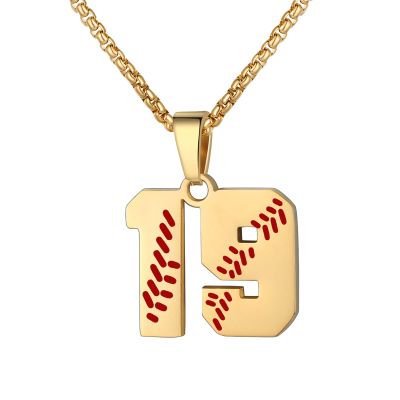 AAI.doc Baseball Number Necklace for Men - Stainless Steel Gold Plated Athletes Jersey Gift(00-99)