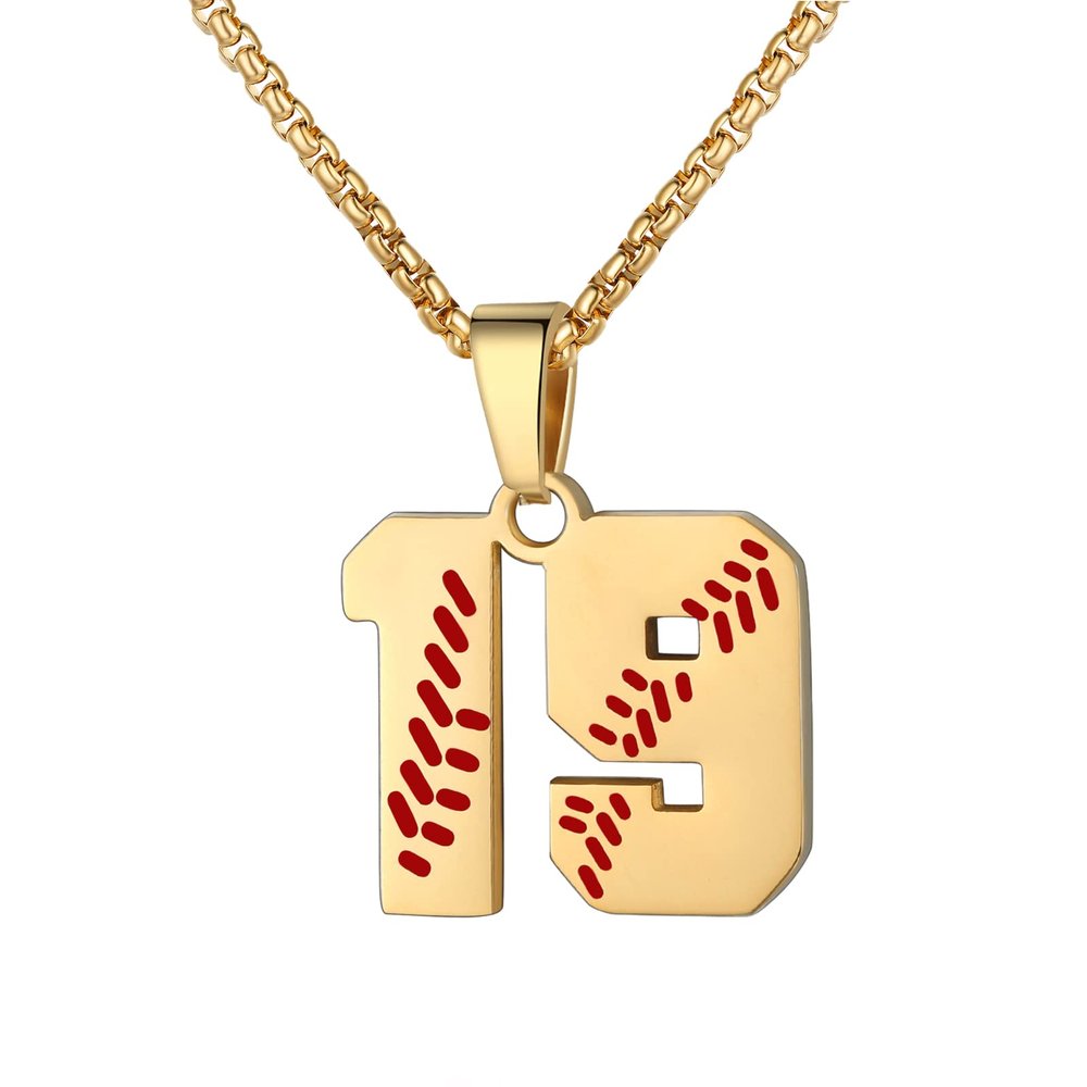 AAI.doc Baseball Number Necklace for Men - Stainless Steel Gold Plated Athletes Jersey Gift(00-99)