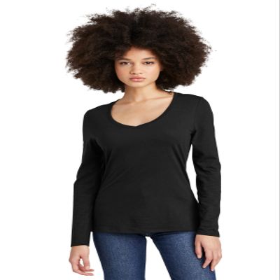 District Women's Perfect Tri Long Sleeve V-Neck Tee DT135 Black