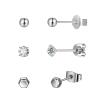 3 pairs Jewelry Set Pure Titanium Earrings For Sensitive Ears 4mm Ball CZ Hexagon Stud Earring for Women(4mm ball&CZ&Hexagon) view 1