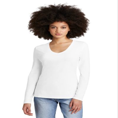 District Women's Perfect Tri Long Sleeve V-Neck Tee DT135 White