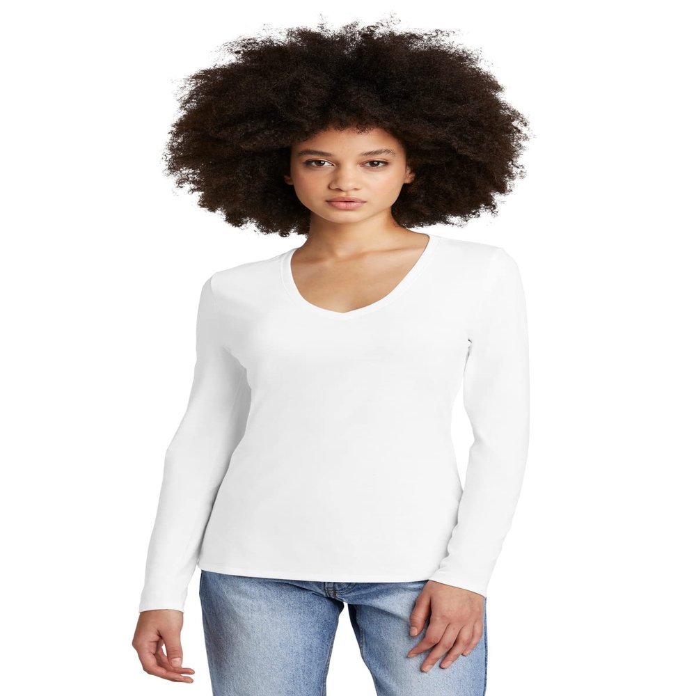 District Women's Perfect Tri Long Sleeve V-Neck Tee DT135 White
