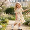 AGQT Toddler Girls Summer Off Shoulder Floral Dress Boho Princess Chiffon Ruffle Sundress for Beach Wedding Vacation Daisy on White 4-5T view 2