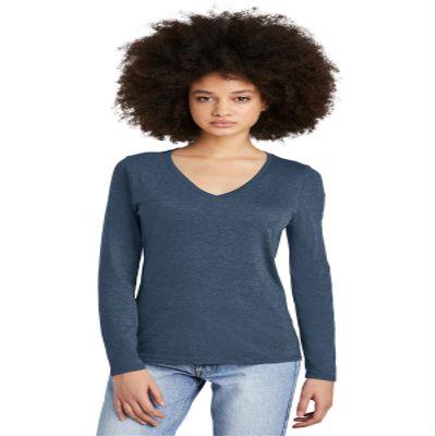 District Women's Perfect Tri Long Sleeve V-Neck Tee DT135 Navy Frost