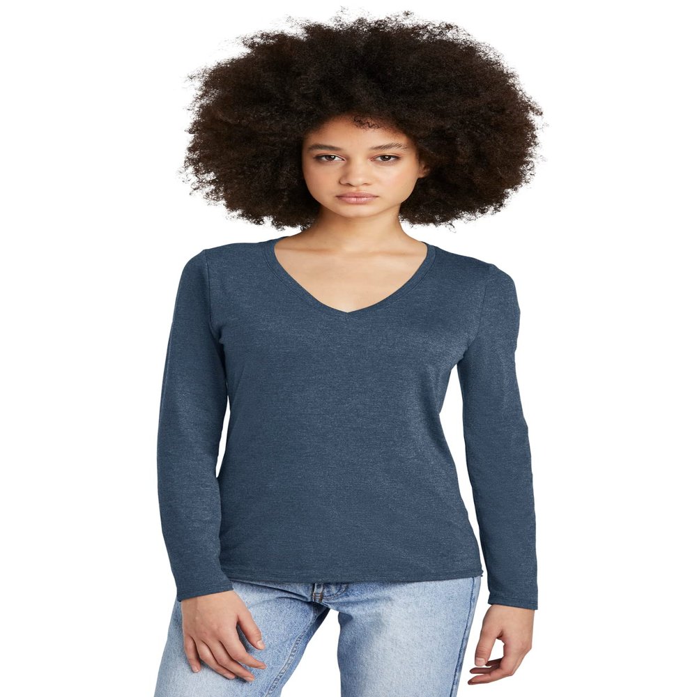District Women's Perfect Tri Long Sleeve V-Neck Tee DT135 Navy Frost