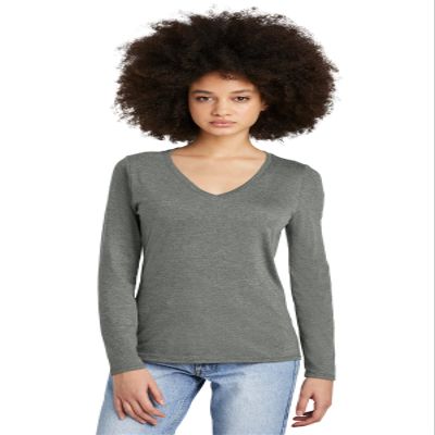 District Women's Perfect Tri Long Sleeve V-Neck Tee DT135 Heathered Charcoal