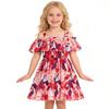 AGQT Toddler Girls Summer Off Shoulder Floral Dress Boho Princess Chiffon Ruffle Sundress for Beach Wedding Vacation Floral on Pink 5-6T view 1