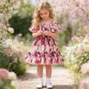 AGQT Toddler Girls Summer Off Shoulder Floral Dress Boho Princess Chiffon Ruffle Sundress for Beach Wedding Vacation Floral on Pink 5-6T view 2