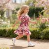 AGQT Toddler Girls Summer Off Shoulder Floral Dress Boho Princess Chiffon Ruffle Sundress for Beach Wedding Vacation Floral on Pink 5-6T view 3