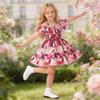 AGQT Toddler Girls Summer Off Shoulder Floral Dress Boho Princess Chiffon Ruffle Sundress for Beach Wedding Vacation Floral on Pink 5-6T view 4