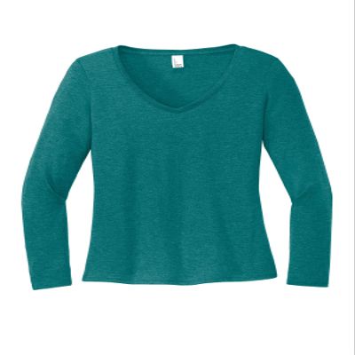 District Women's Perfect Tri Long Sleeve V-Neck Tee DT135 Heathered Teal
